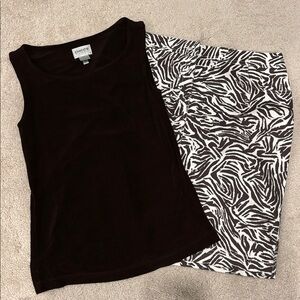 Chico's Brown and White Animal Print Skirt with matching tank
